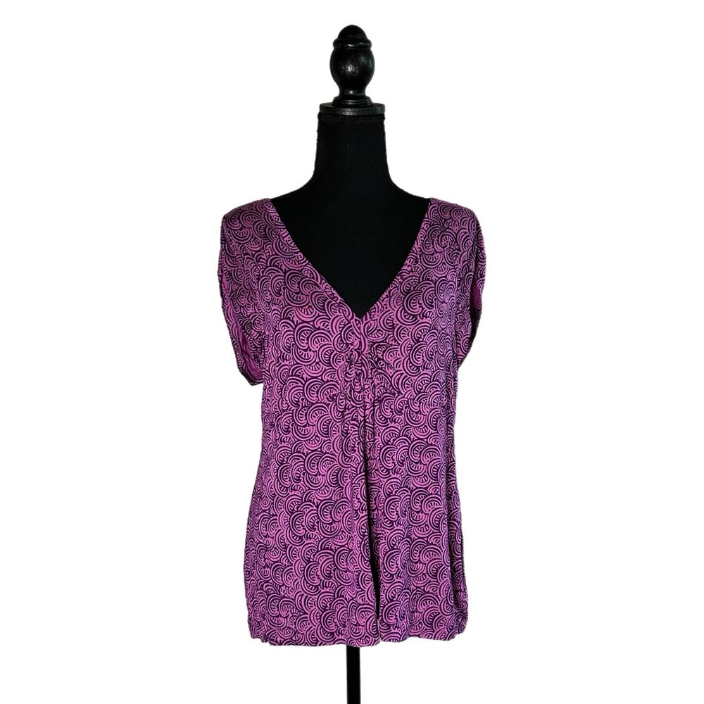 C22 Banana Republic Purple Swirl Patterned Short-Sleeve Top, XL, Pre-owned